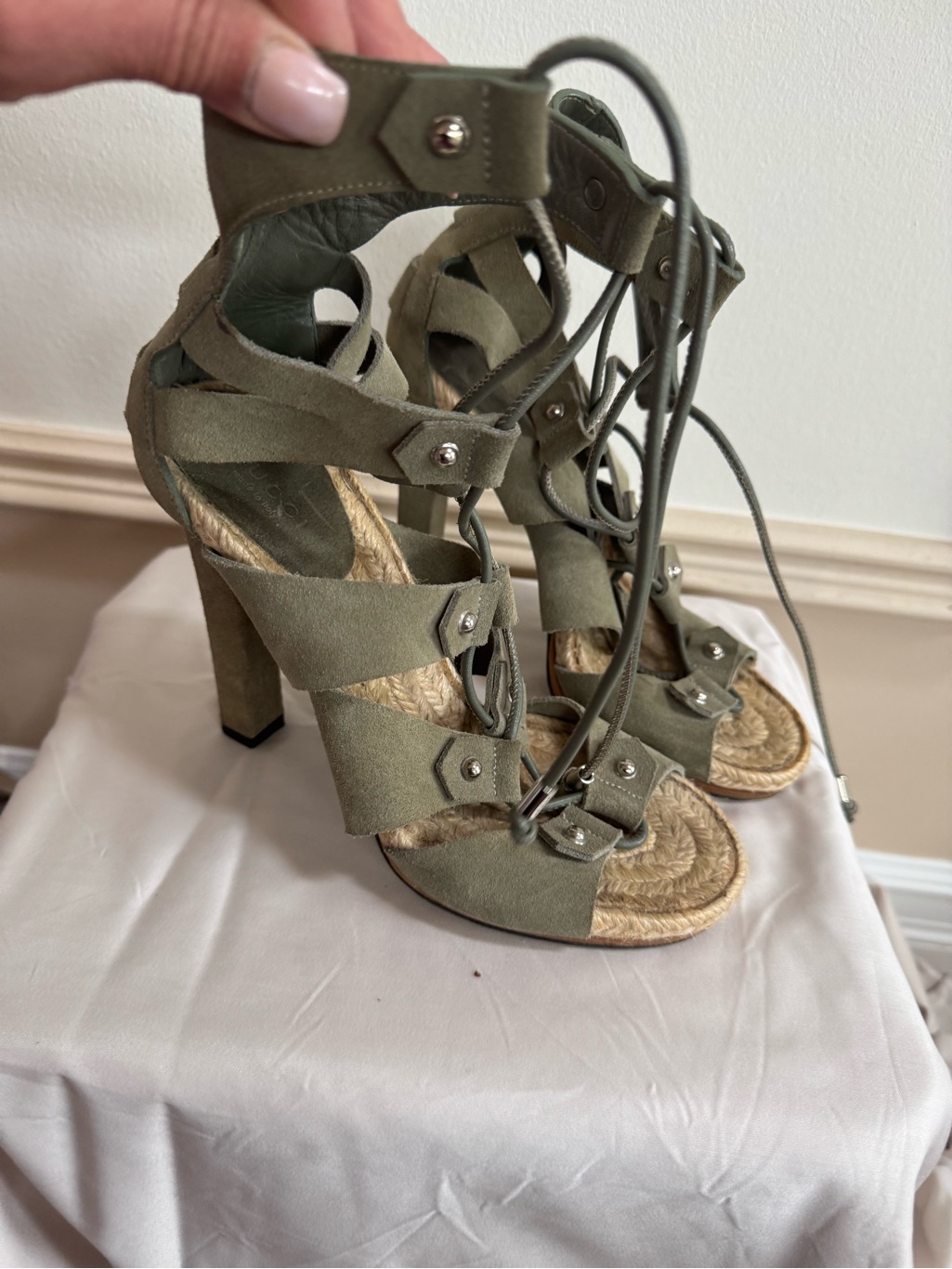 Gucci Olive Green Suede Lace-Up High Heel Sandals